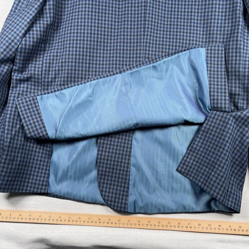Oak Hill Blazer Mens Size 3XL 54/56 Blue Check Polyester Rayon Double Vented